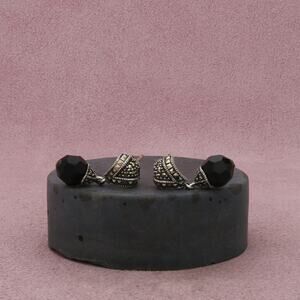 judith jack sterling silver marcasite studded black bead dangle earrings